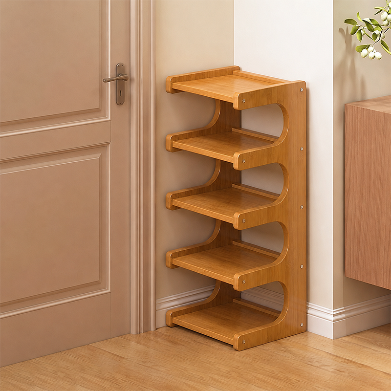 Contemporary Scandinavian Rectangular Nan Bamboo Medium-Density Fiberboard Storage Shelf Shoe Storage 2/3/4/5/6-Tier For Entryways & Living Room 9