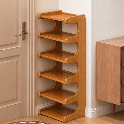 Contemporary Scandinavian Rectangular Nan Bamboo Medium-Density Fiberboard Storage Shelf Shoe Storage 2/3/4/5/6-Tier For Entryways & Living Room 10