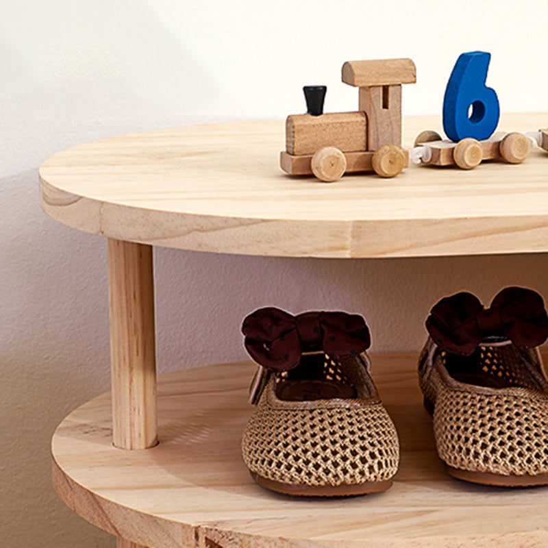 Traditional Japanese Pine Wood Curved Square Kids Shoe Rack With 2-Tier For Living Room 6
