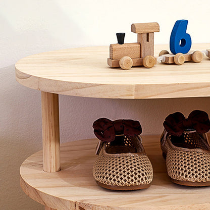 Traditional Japanese Pine Wood Curved Square Kids Shoe Rack With 2-Tier For Living Room 6