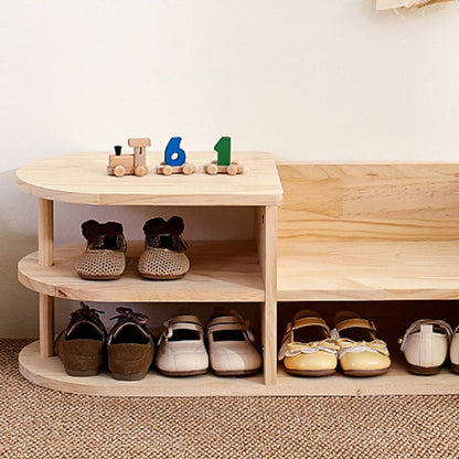 Traditional Japanese Pine Wood Curved Square Kids Shoe Rack With 2-Tier For Living Room 8