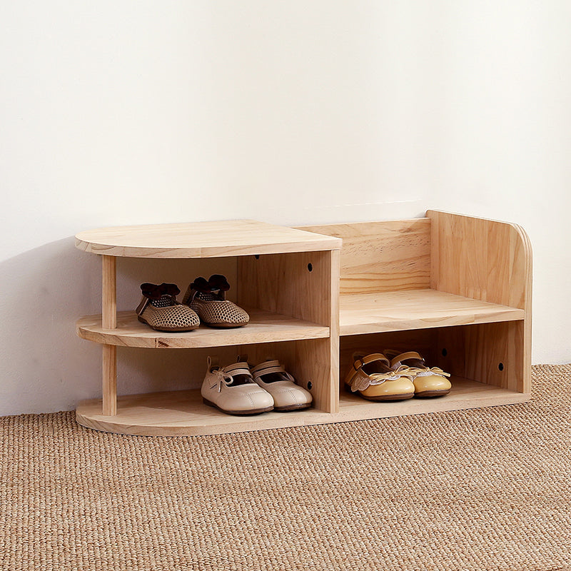 Traditional Japanese Pine Wood Curved Square Kids Shoe Rack With 2-Tier For Living Room 2