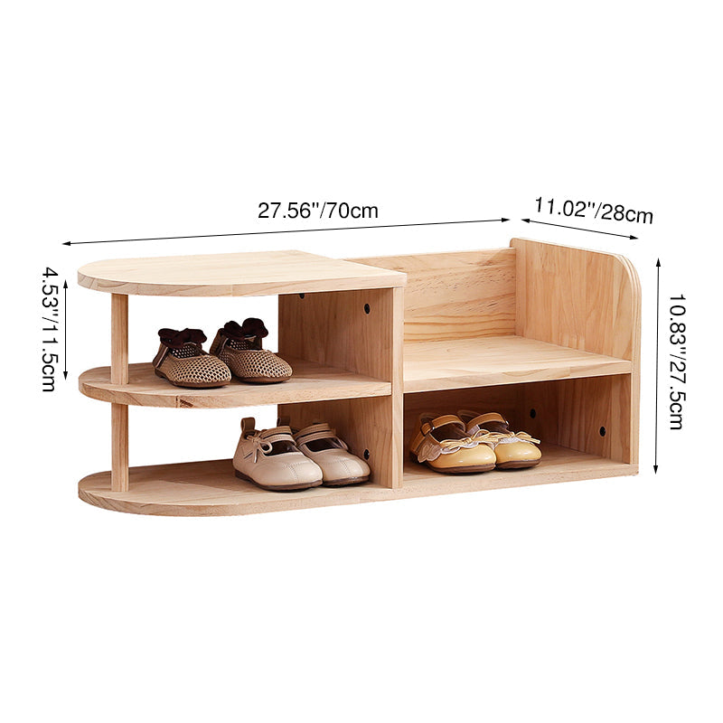 Traditional Japanese Pine Wood Curved Square Kids Shoe Rack With 2-Tier For Living Room 4