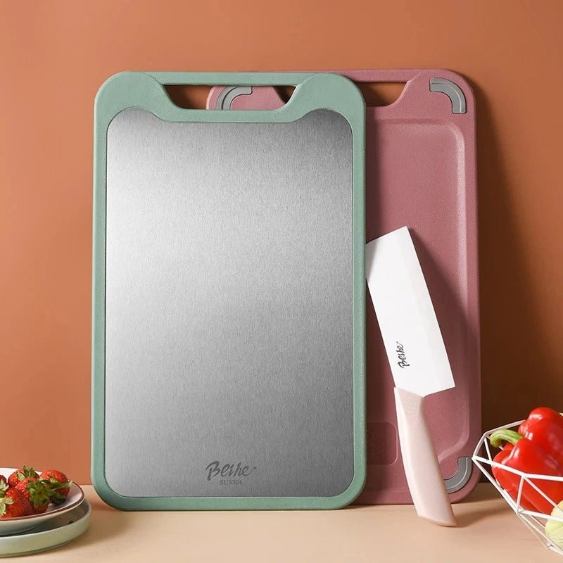 Elara Haus Cutting Board - Dual-Sided Stainless Steel Chopping Board with Rice Husk Fiber 2