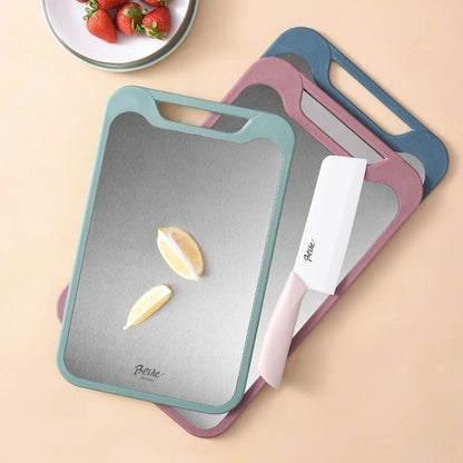 Elara Haus Cutting Board - Dual-Sided Stainless Steel Chopping Board with Rice Husk Fiber 3