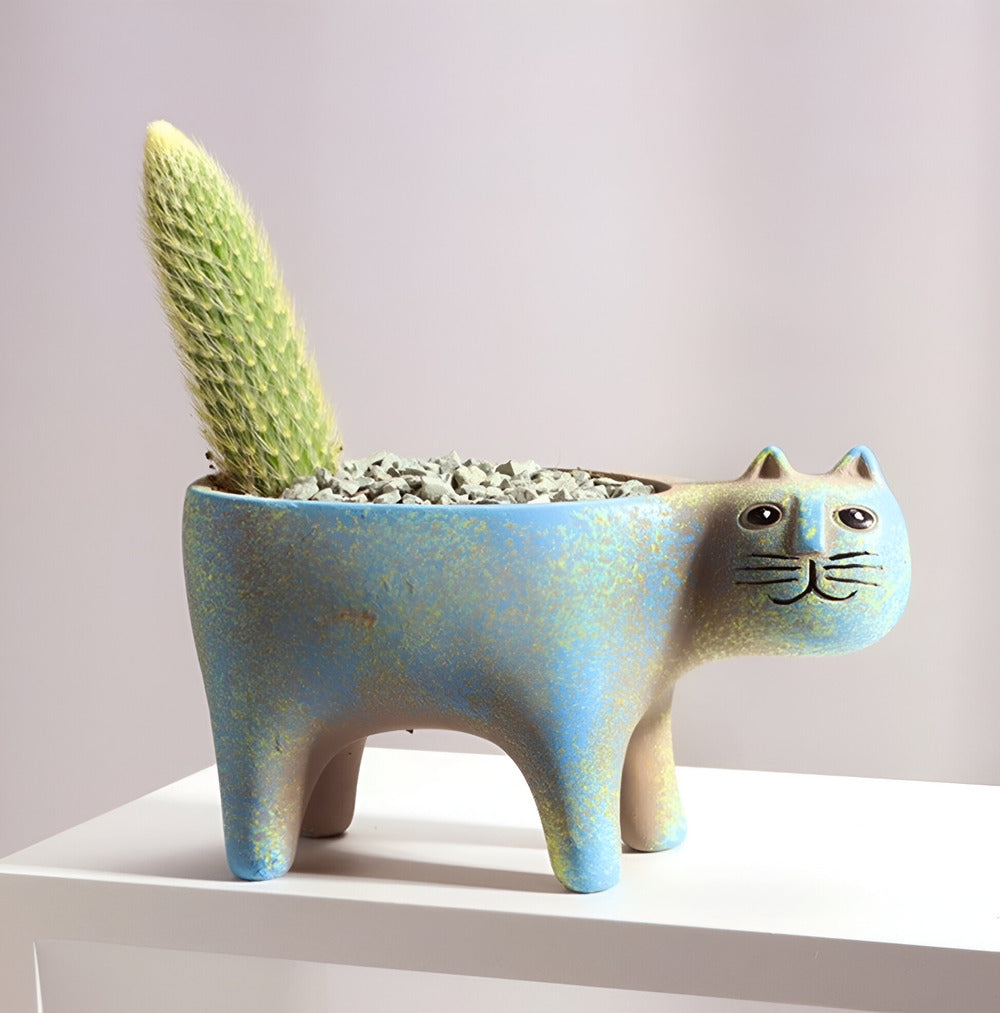 Lunavelle - Charming Ceramic Flowerpot with Cat Design for Plants 0