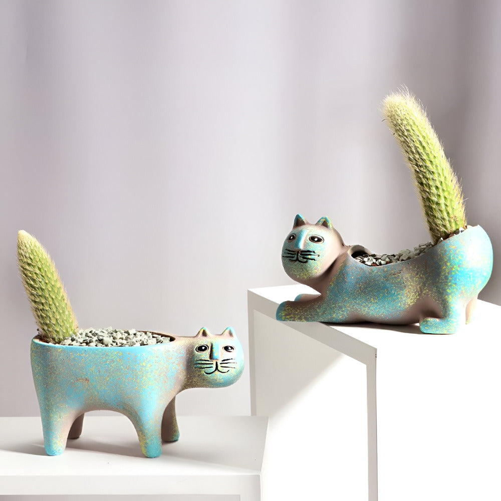 Lunavelle - Charming Ceramic Flowerpot with Cat Design for Plants 1