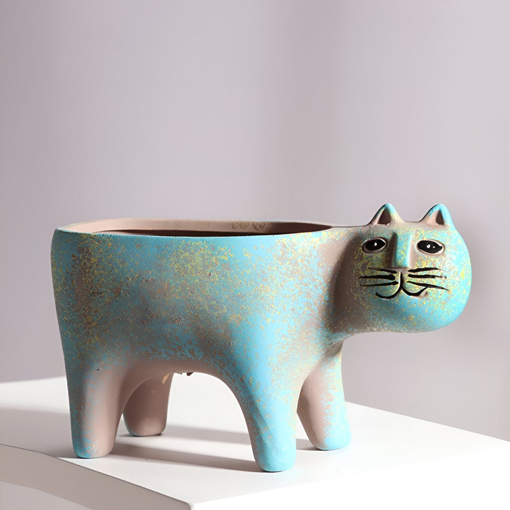 Lunavelle - Charming Ceramic Flowerpot with Cat Design for Plants 2