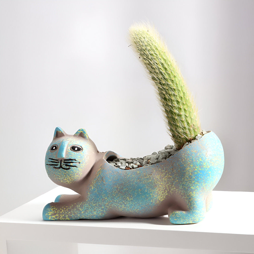 Lunavelle - Charming Ceramic Flowerpot with Cat Design for Plants 3
