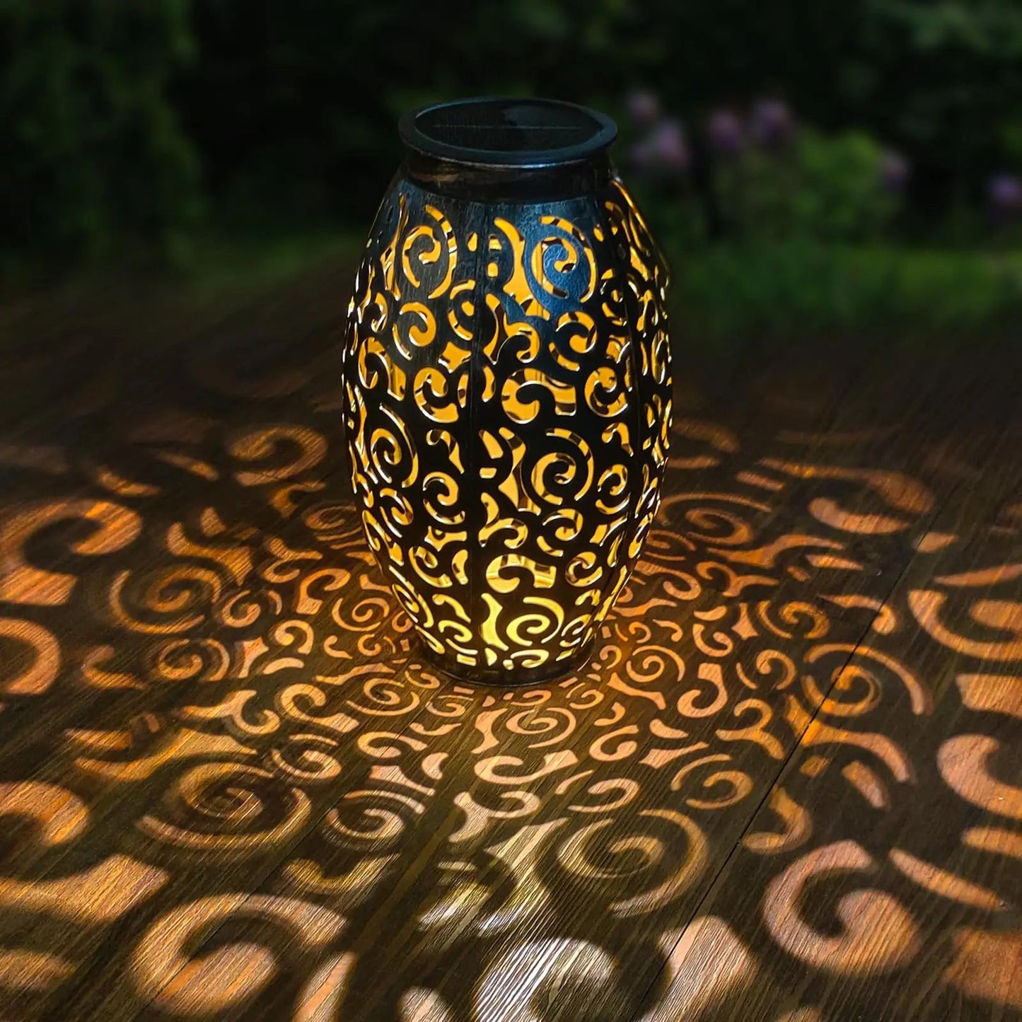 Solar LED garden lantern – a decorative lantern with a shadow pattern effect, for outdoor use 0