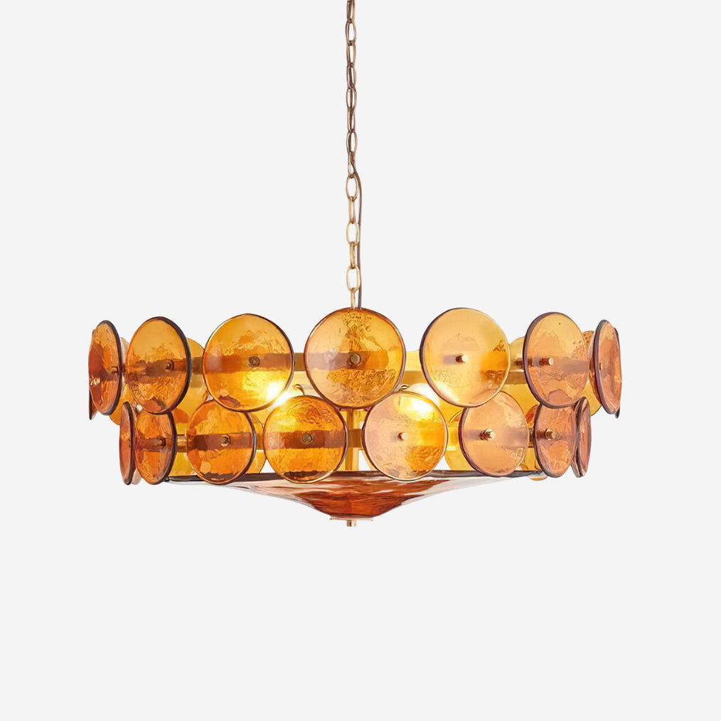 Elara Haus Designer Chandelier - Amber Glass Modern Hanging Light Fixtures 1
