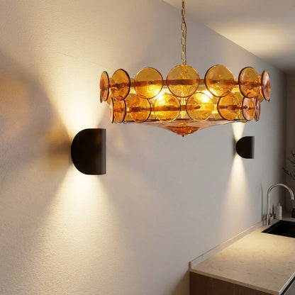 Elara Haus Designer Chandelier - Amber Glass Modern Hanging Light Fixtures