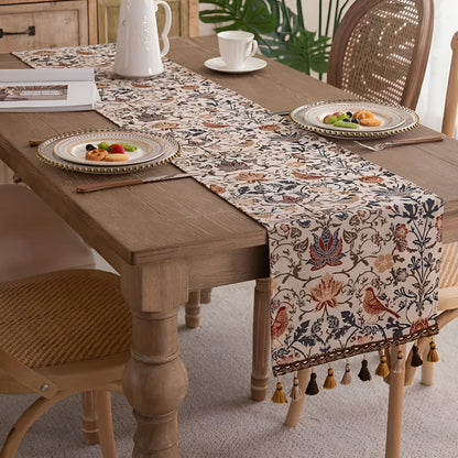 Vintage Floral & Bird Jacquard Table Runner 0