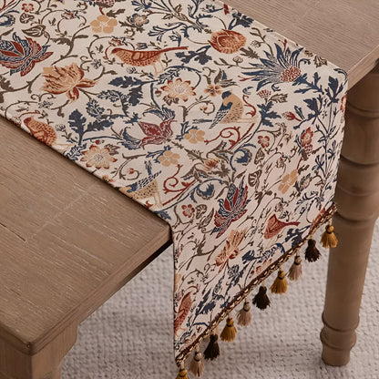 Vintage Floral & Bird Jacquard Table Runner 4