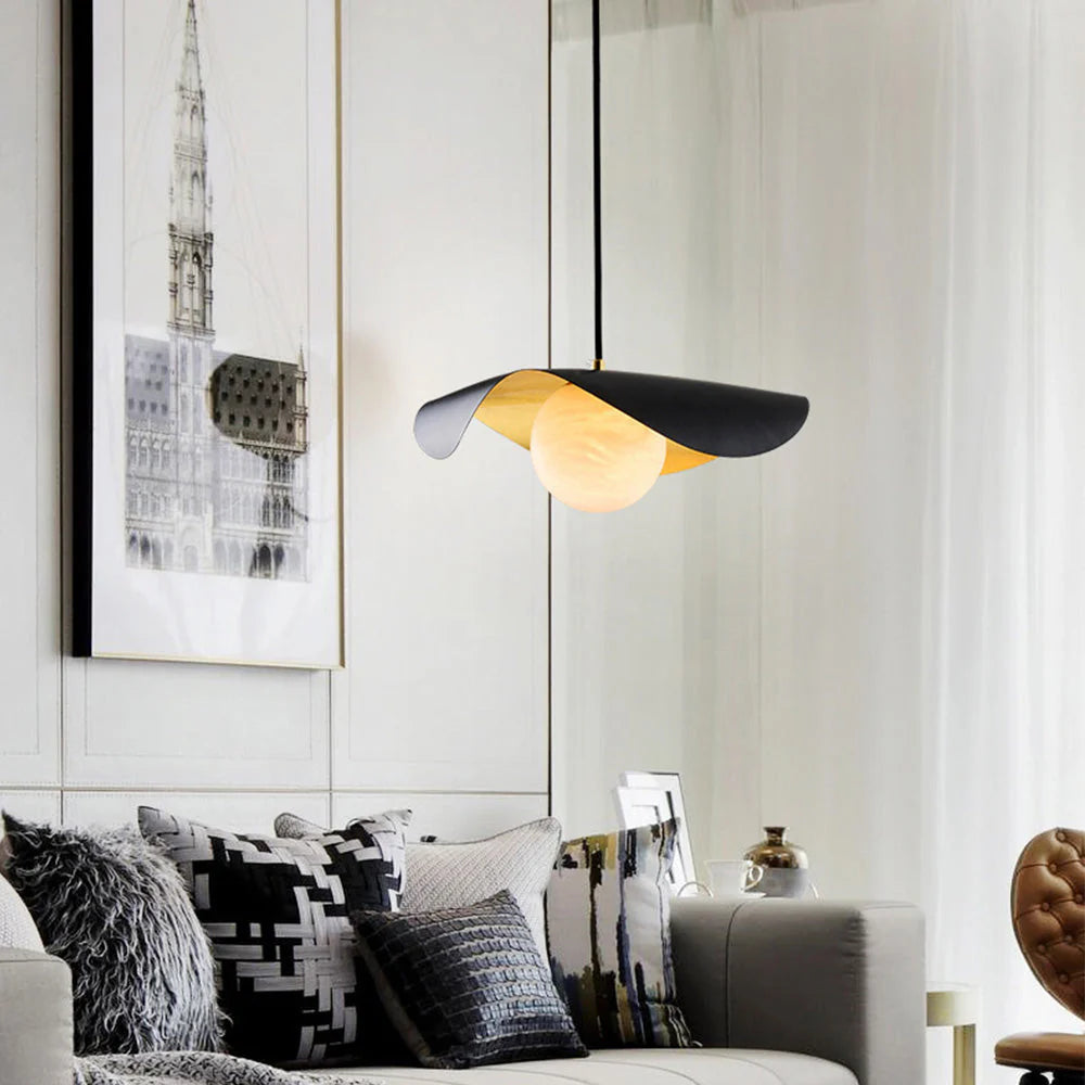 Designer Pendant Lamp with a Spherical Shade and a Wavy Cover 8