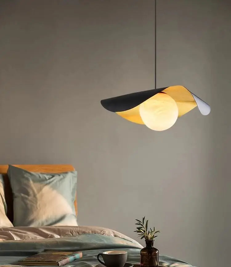 Designer Pendant Lamp with a Spherical Shade and a Wavy Cover 0