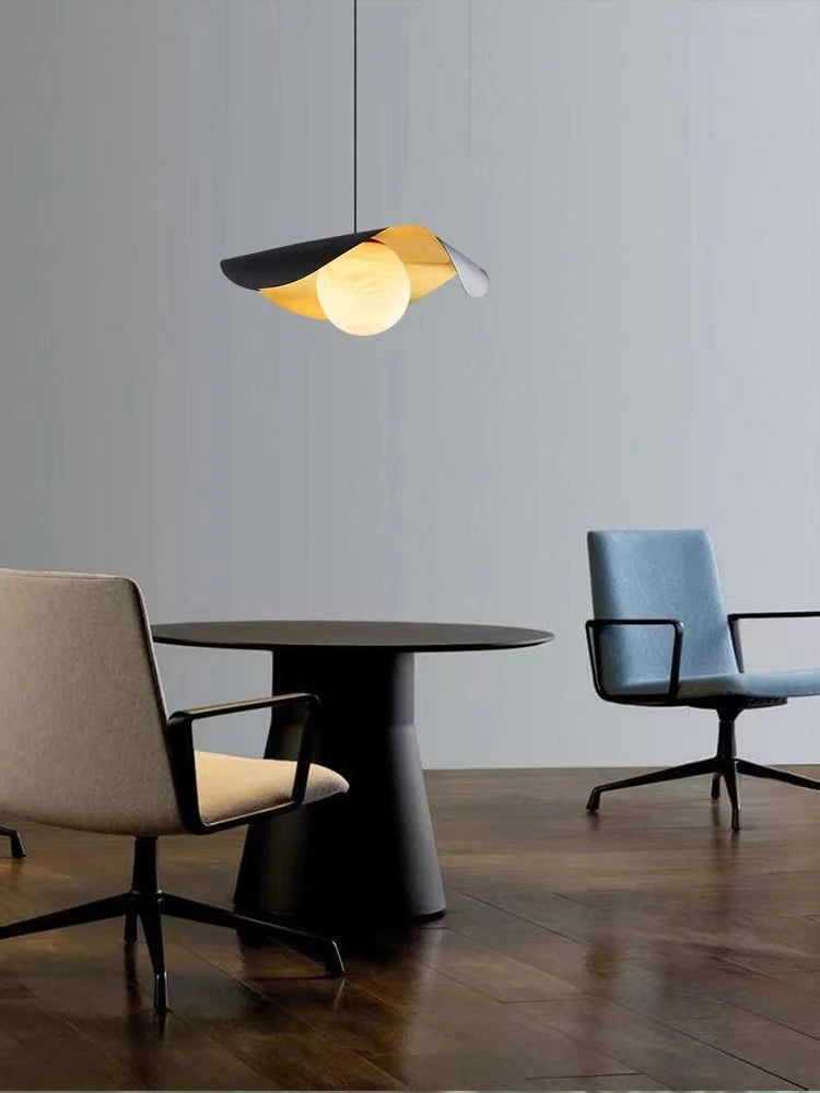 Designer Pendant Lamp with a Spherical Shade and a Wavy Cover 2