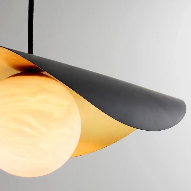 Designer Pendant Lamp with a Spherical Shade and a Wavy Cover 4