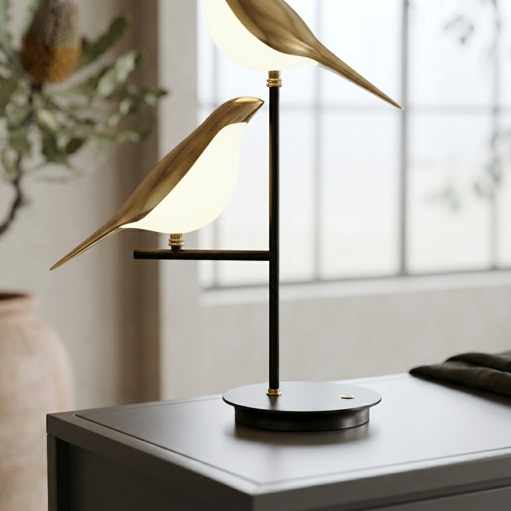 Elara Haus Dual Bird Perched Branch LED Table Lamp