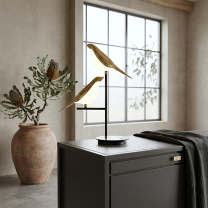 Elara Haus Dual Bird Perched Branch LED Table Lamp