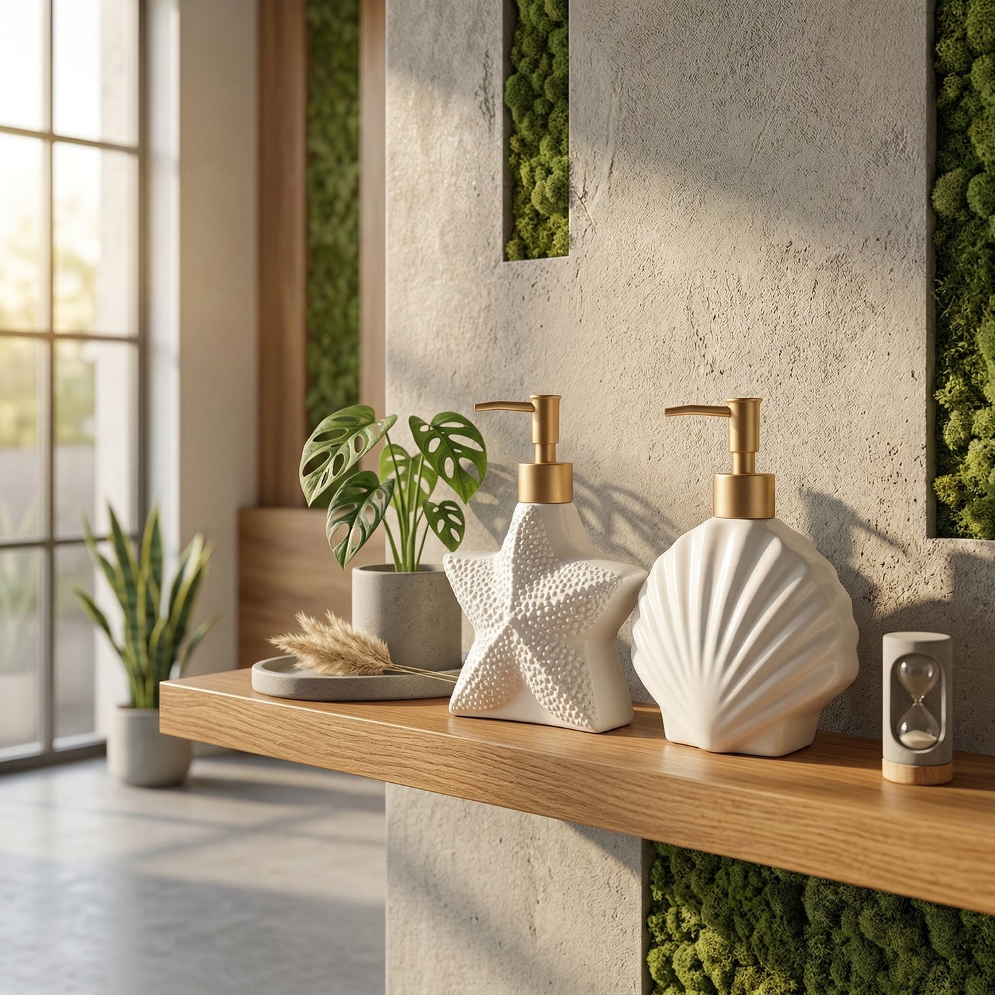 Elara Haus Elegant Nautical Ceramic Soap Pump – White Relief Edition