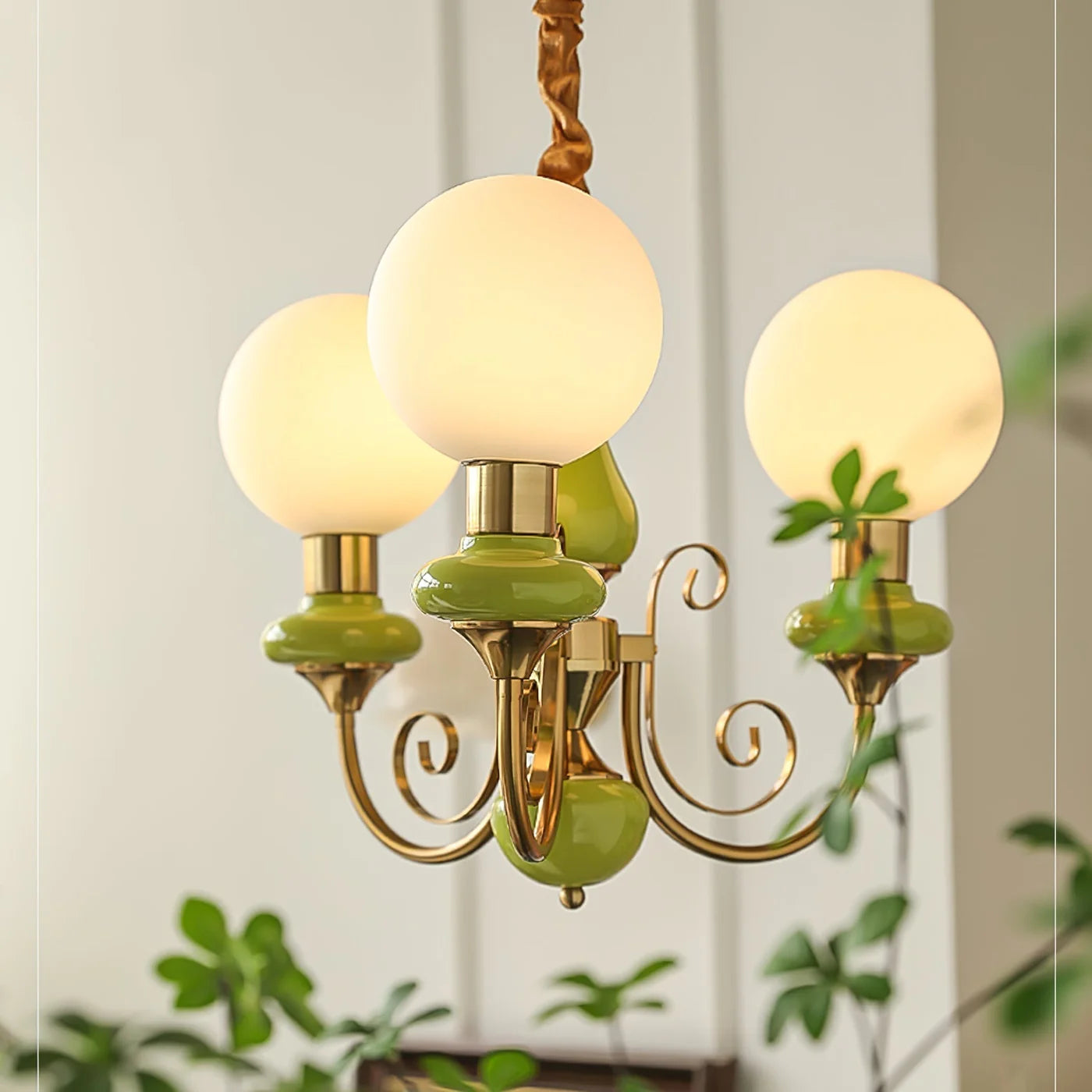 Elegant retro chandelier with green accents 3