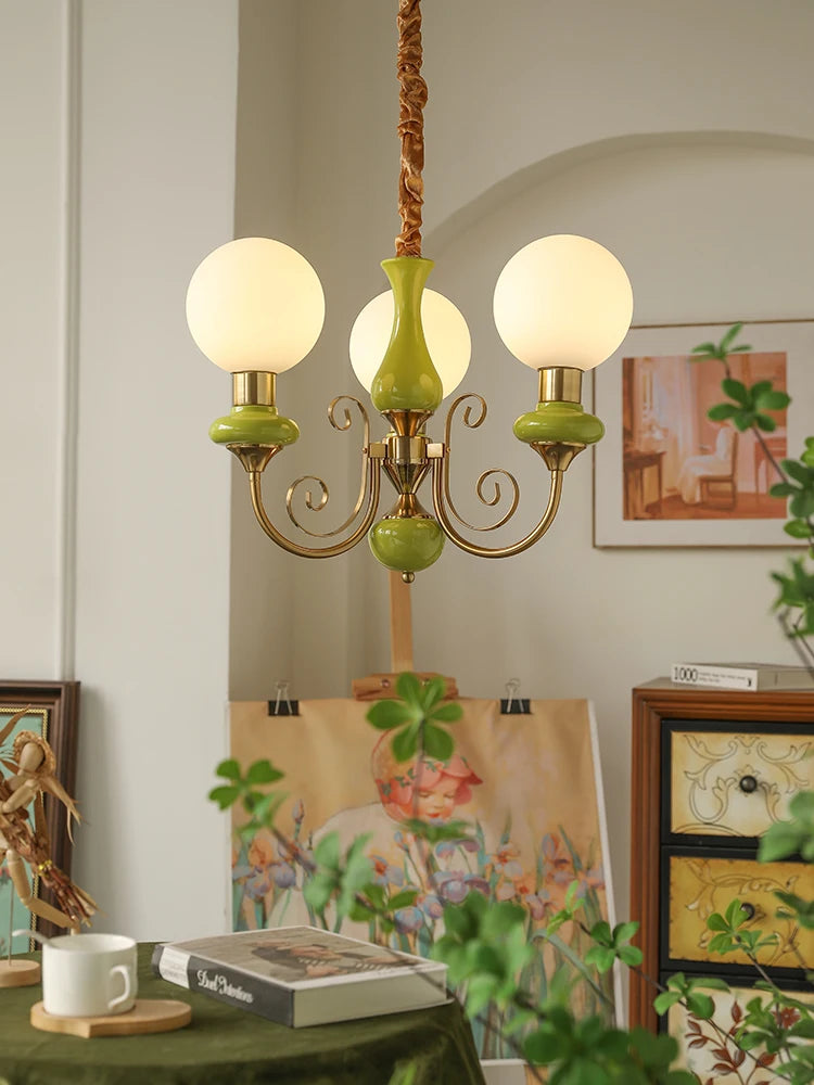 Elegant retro chandelier with green accents 4