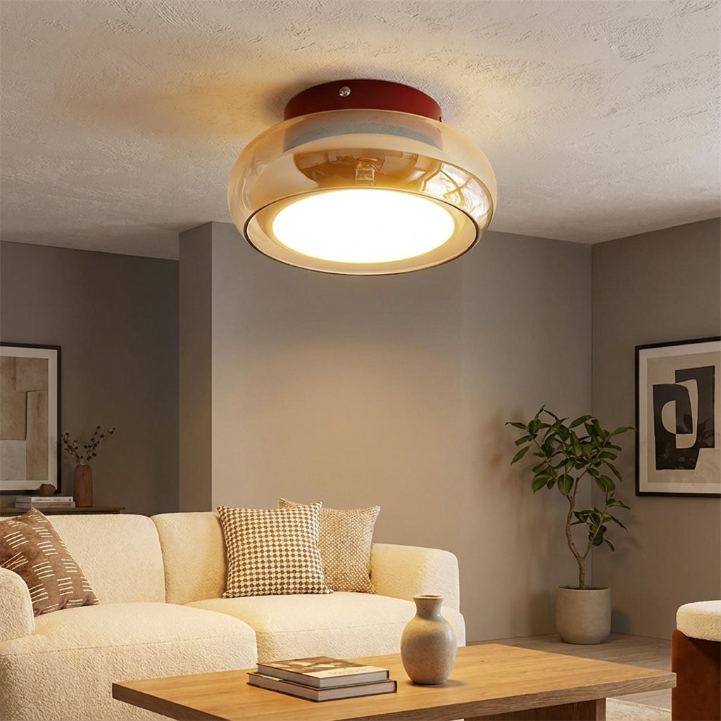 Elara Haus Flush Mount Ceiling Light - Cognac Glass LED Ceiling Light Fixture