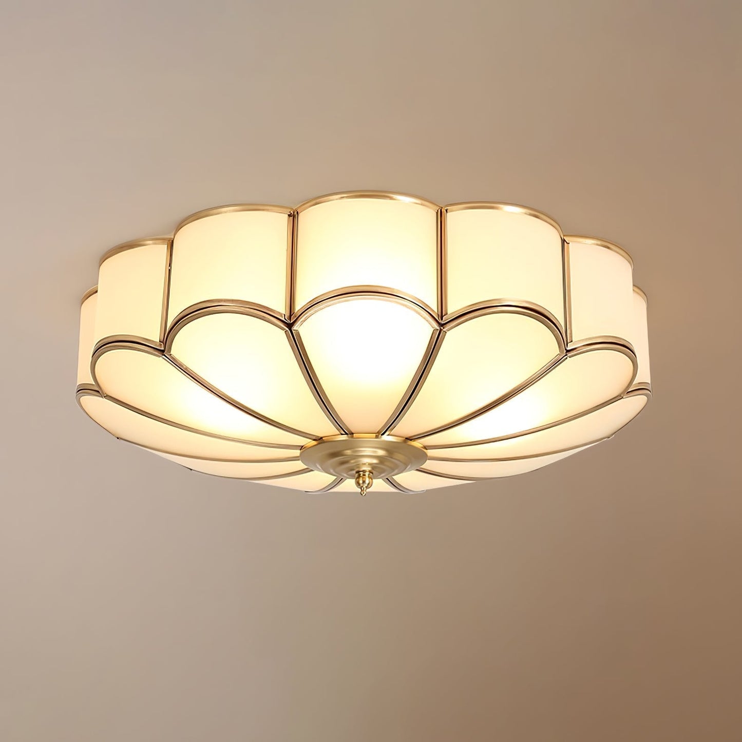 Elara Haus Flush Mount Ceiling Light - Frosted Glass Brass Flower Design 8