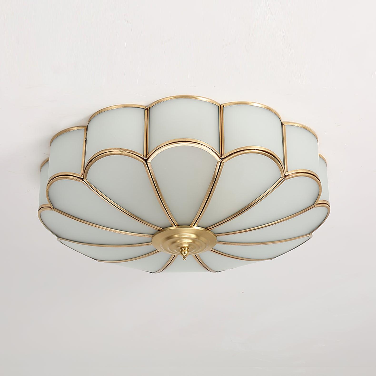 Elara Haus Flush Mount Ceiling Light - Frosted Glass Brass Flower Design 0