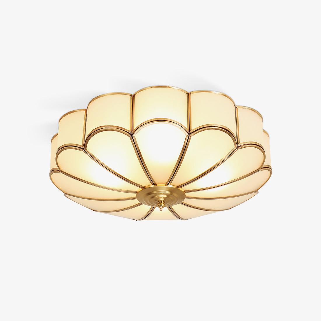 Elara Haus Flush Mount Ceiling Light - Frosted Glass Brass Flower Design 1