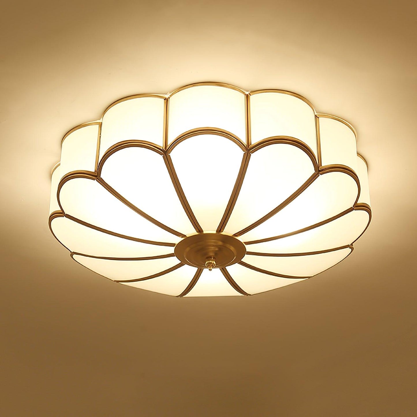 Elara Haus Flush Mount Ceiling Light - Frosted Glass Brass Flower Design 7