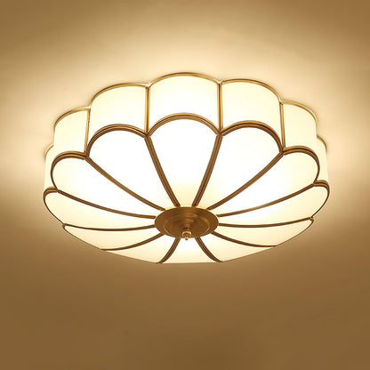 Elara Haus Flush Mount Ceiling Light - Frosted Glass Brass Flower Design 7