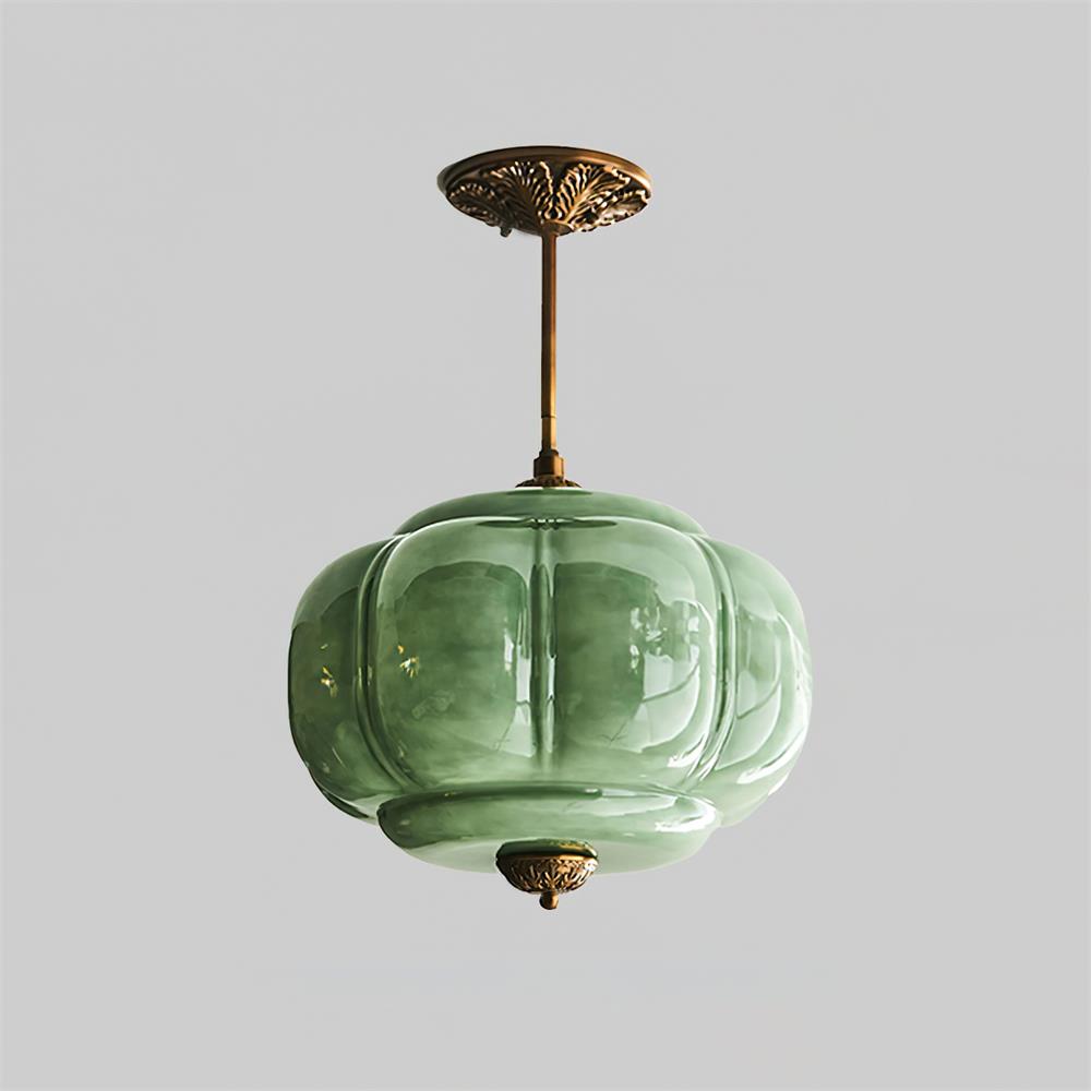 Elara Haus Flush Mount Ceiling Light - Green Glass and Metal Ceiling Light Fixture 9