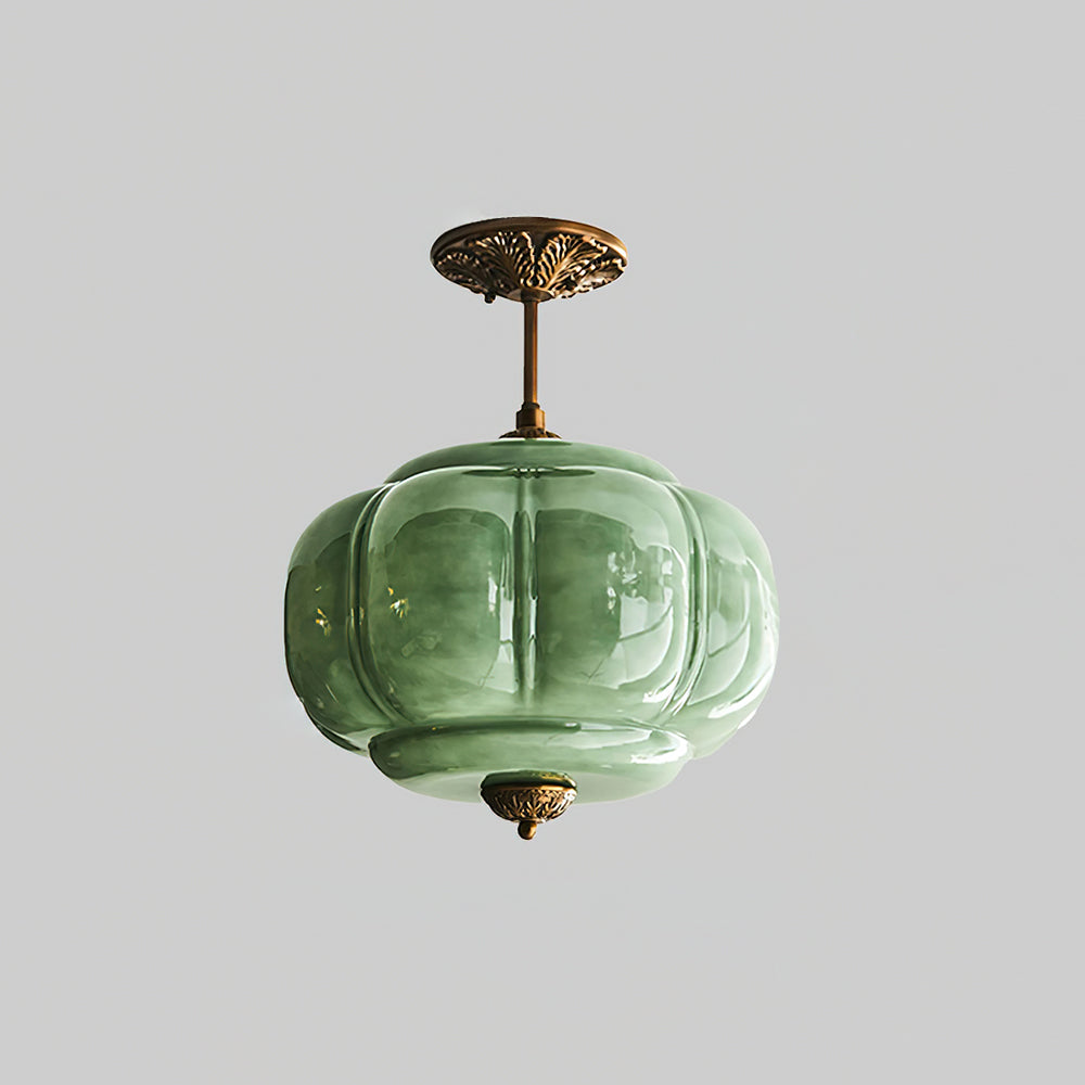 Elara Haus Flush Mount Ceiling Light - Green Glass and Metal Ceiling Light Fixture 0