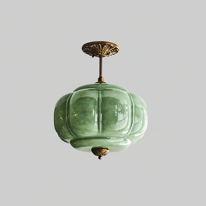 Elara Haus Flush Mount Ceiling Light - Green Glass and Metal Ceiling Light Fixture 0