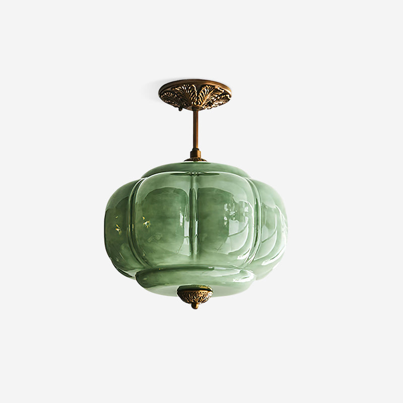 Elara Haus Flush Mount Ceiling Light - Green Glass and Metal Ceiling Light Fixture 1