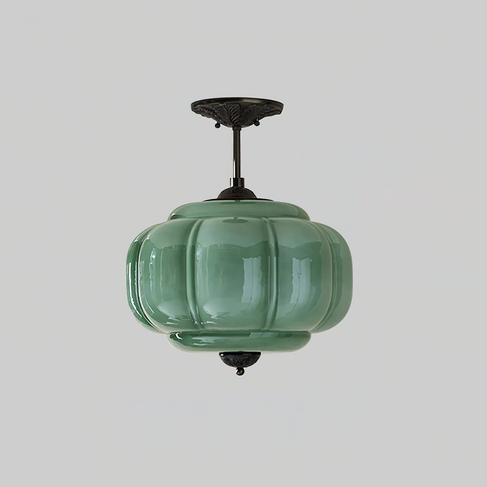Elara Haus Flush Mount Ceiling Light - Green Glass and Metal Ceiling Light Fixture 7