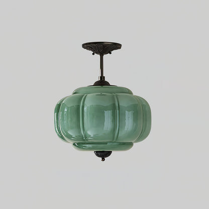 Elara Haus Flush Mount Ceiling Light - Green Glass and Metal Ceiling Light Fixture 7