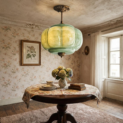 Elara Haus Flush Mount Ceiling Light - Green Glass and Metal Ceiling Light Fixture