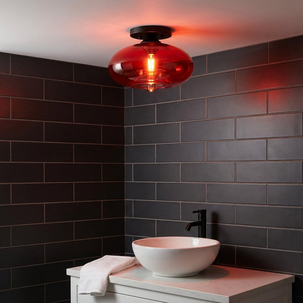 Elara Haus Flush Mount Ceiling Light - Metal And Glass LED Ceiling Light Fixture