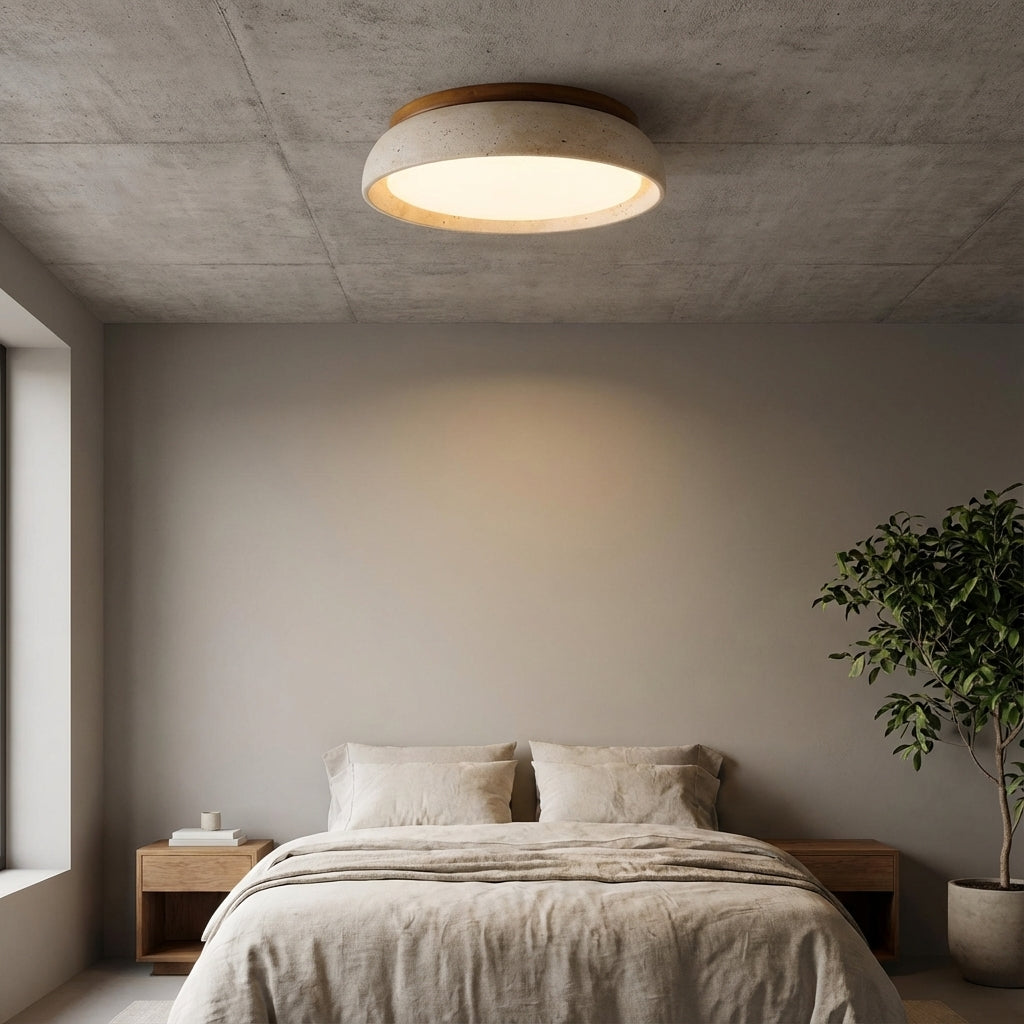 Elara Haus Flush Mount Ceiling Light - Natural Travertine LED Ceiling Light Fixture
