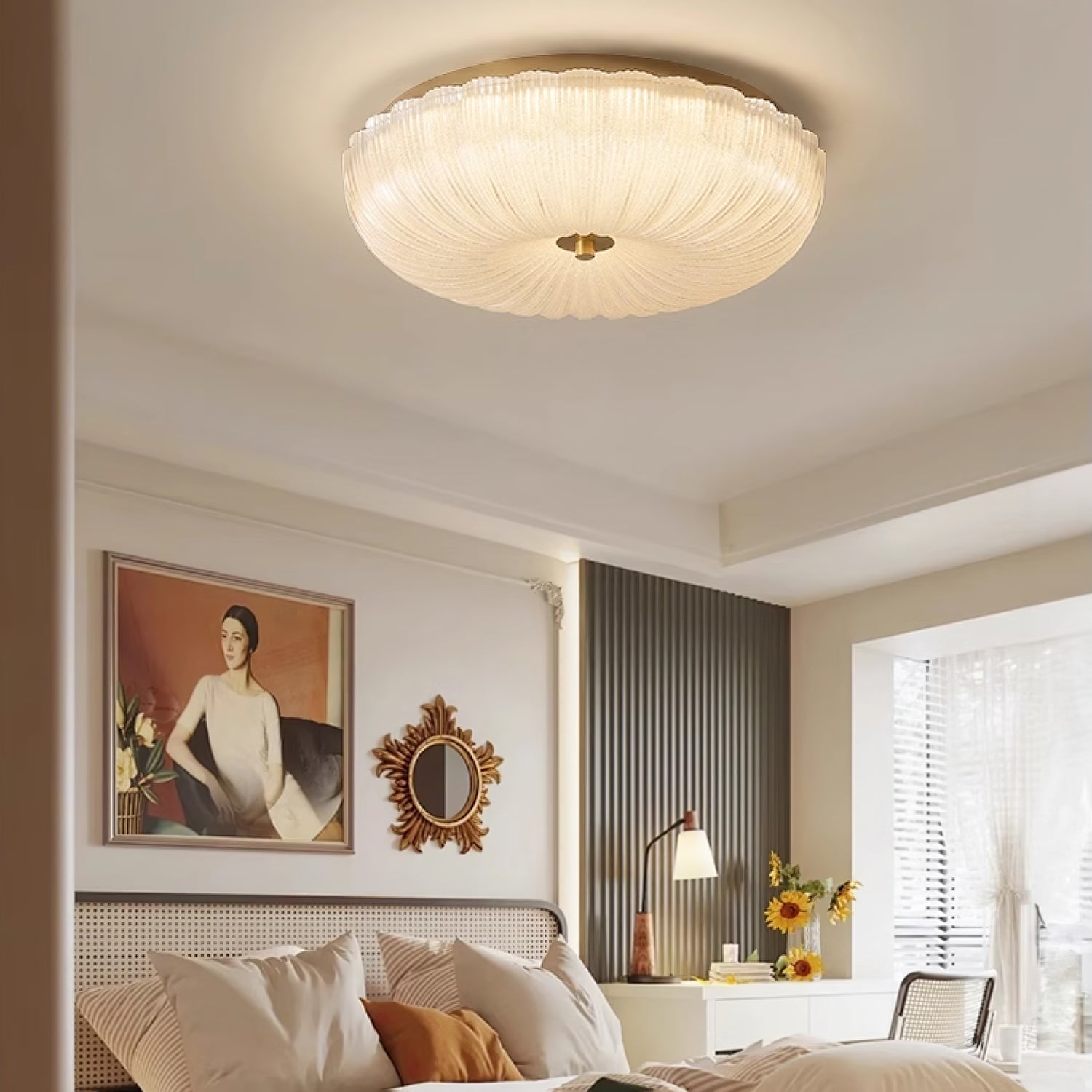 Elara Haus Flush Mount Ceiling Light - Ripple Glass LED Ceiling Light Fixture 3