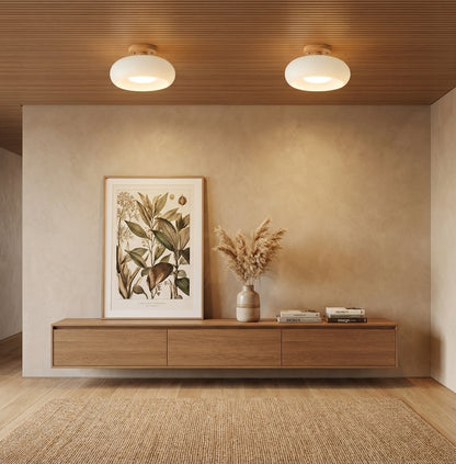 Elara Haus Flush Mount Ceiling Light - Wood and Glass LED Ceiling Lights