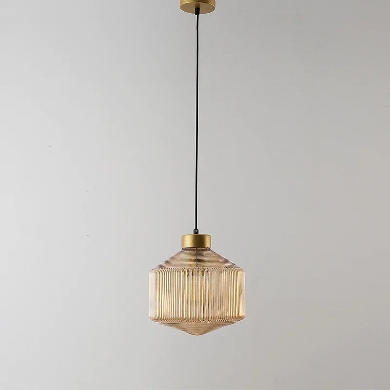 An elegant glass pendant lamp with a grooved shade 2