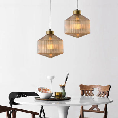 An elegant glass pendant lamp with a grooved shade 3