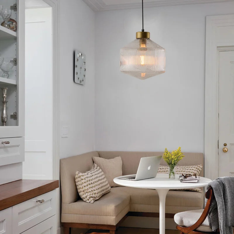 An elegant glass pendant lamp with a grooved shade 4