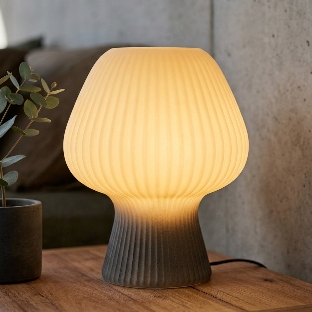 Elara Haus Fluted Mushroom Glass Desk Lamp