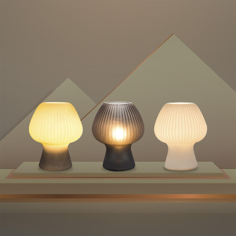 Vintage Bedside Table Lamp | Ribbed Glass Mushroom Lamp 1