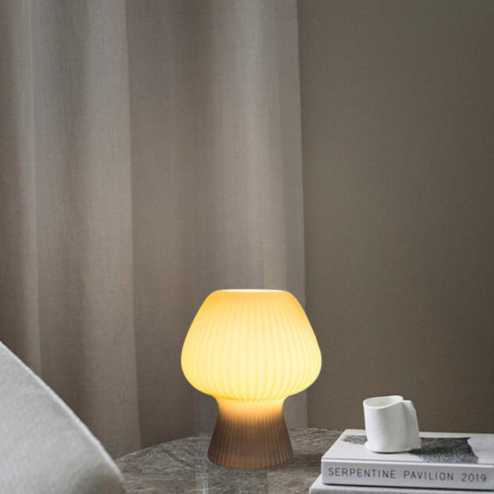 Vintage Bedside Table Lamp | Ribbed Glass Mushroom Lamp 4